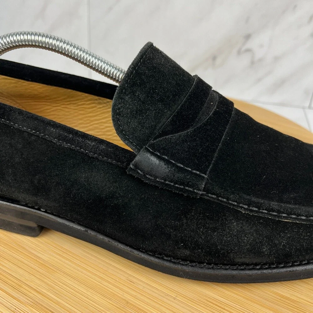 Magnanni Mens Size 11.5 M Black Suede Slip On Penny Loafers Dress Shoes 17279